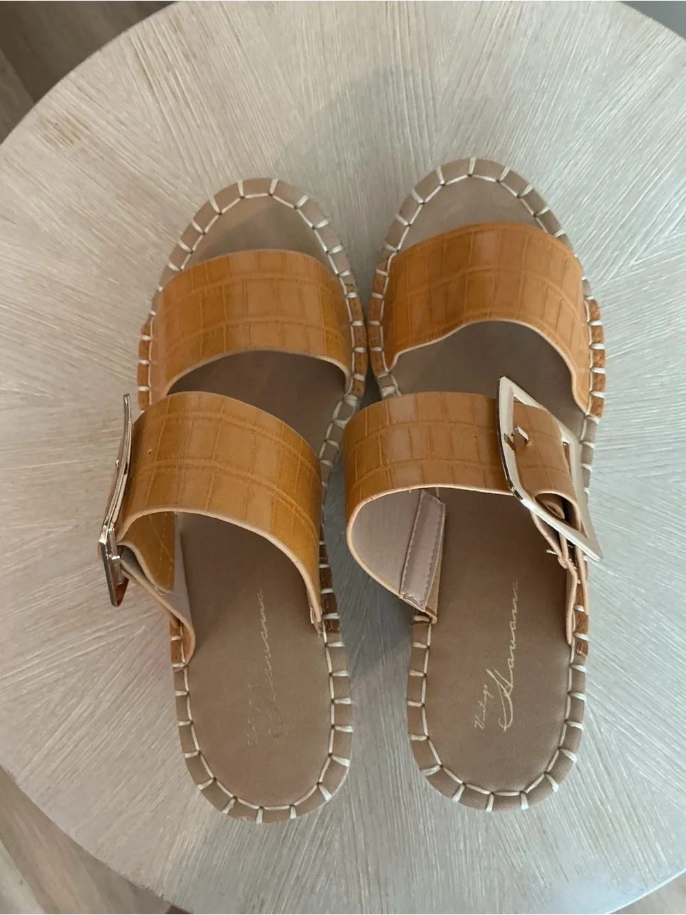 244. Vintage Havana Women's Tan Espadrille Slide Sandals with Buckle